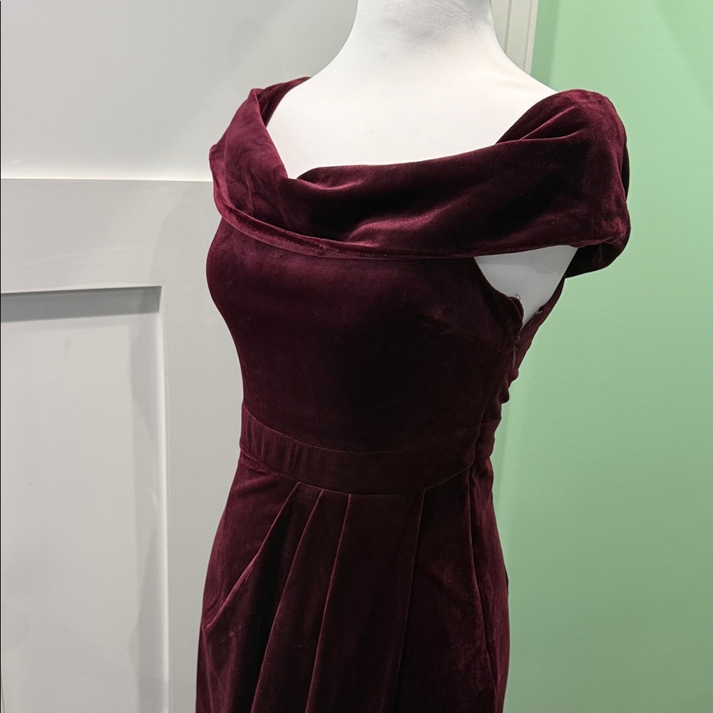 Lulu's Off-Shoulder Velvet Maxi Dress in Deep Burgundy